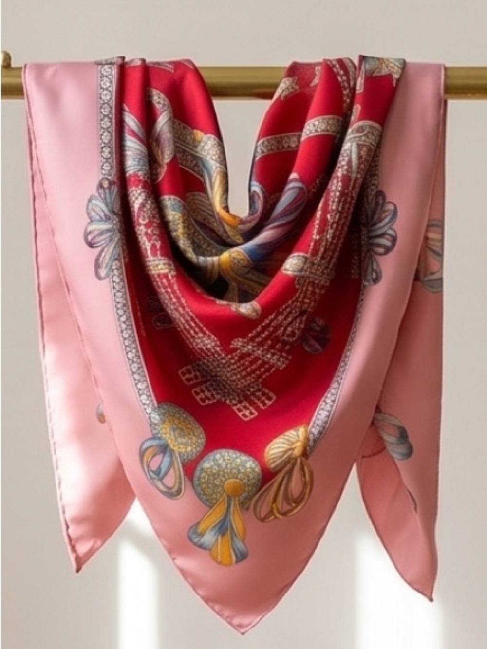 Authentic Hermes
Hermes Pink Les Rubans Du Cheval Silk Scarf